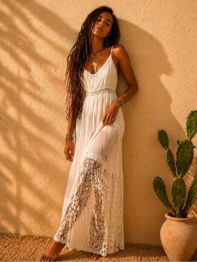 Abercrombie White Boho Lace Maxi Dress Small Beachy Cottagecore